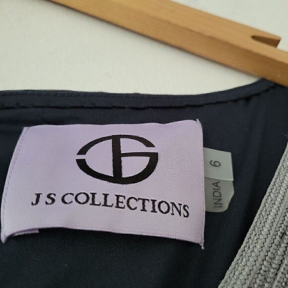 JS Collections Navy Blue Gray Dress Sheath Mesh Soutache 6 - Picture 3 of 13